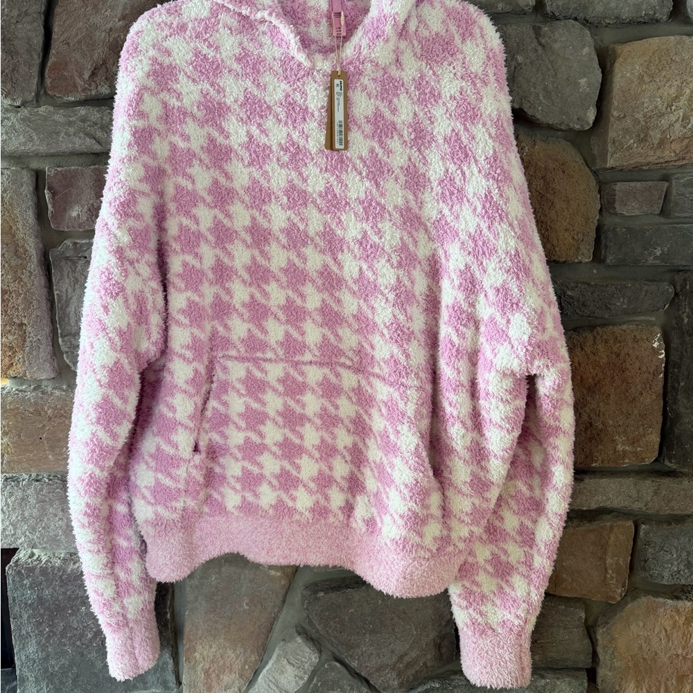 SKIMS Pink and White Cozy Hoodie